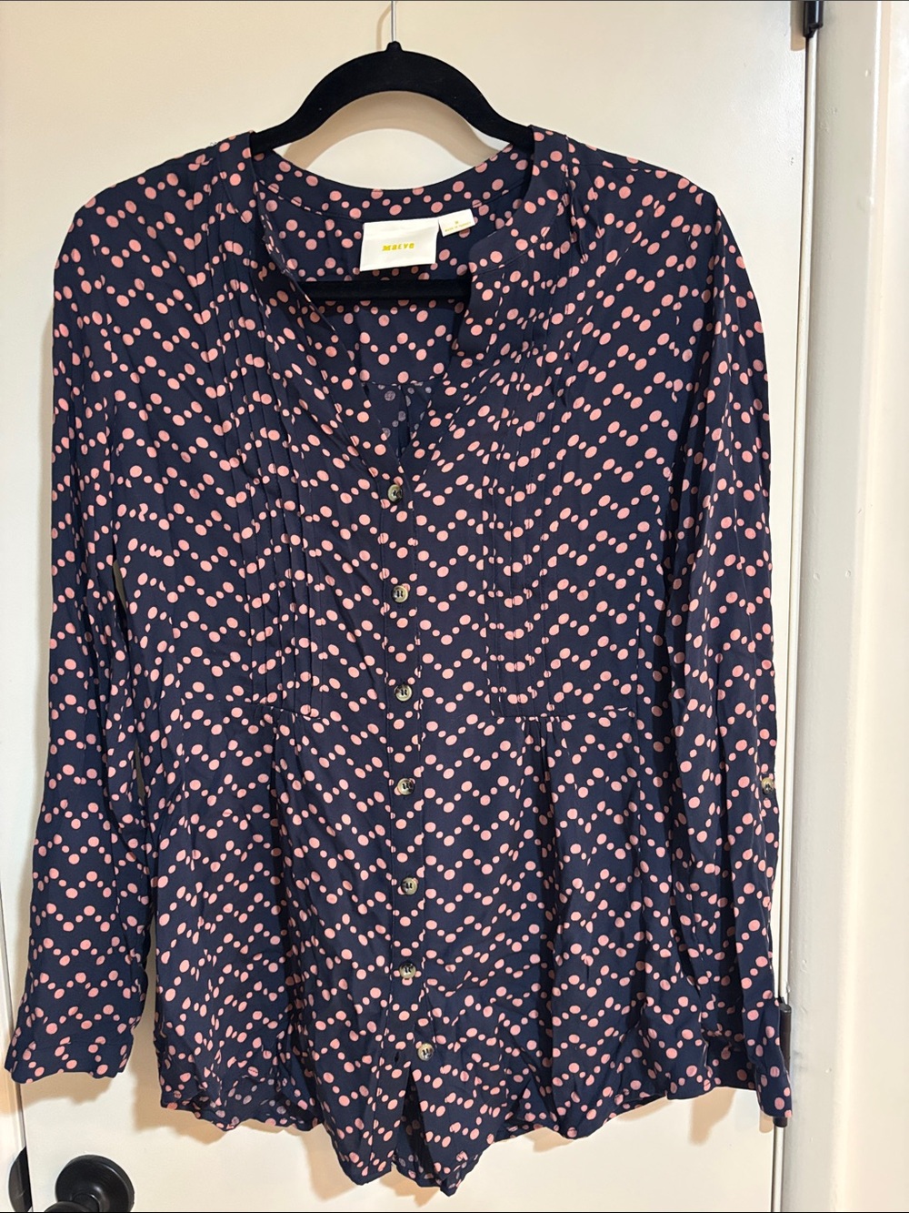 Maeve Navy Blouse with Pink Dot Print